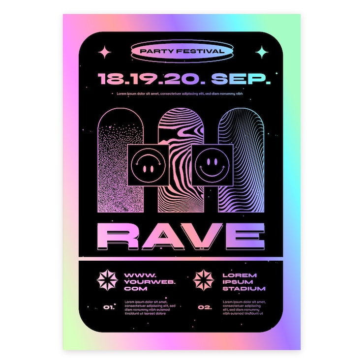 Vector gratuito plantilla de póster vertical plano para fiesta rave