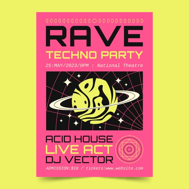 Plantilla de póster vertical plano para fiesta rave