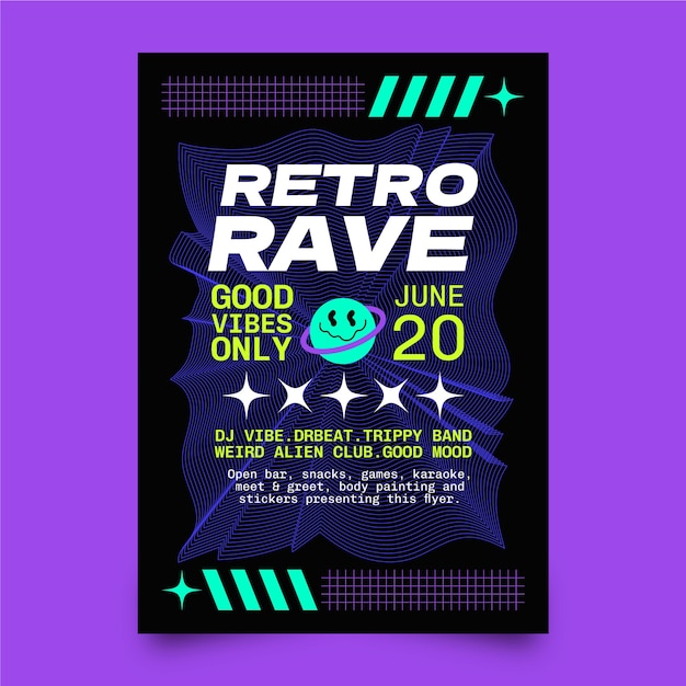 Plantilla de póster vertical plano para fiesta rave
