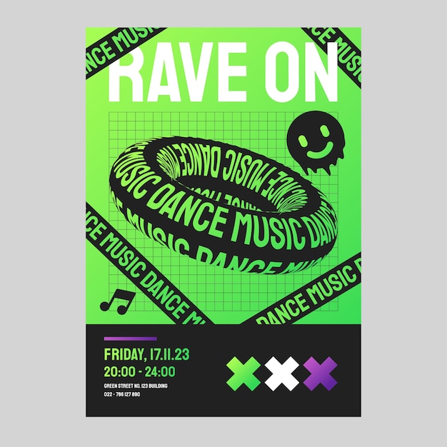 Plantilla de póster vertical plano para fiesta rave
