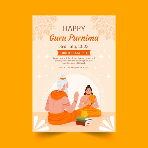 Plantilla de póster vertical plano para guru purnima