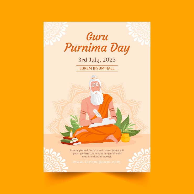 Vector gratuito plantilla de póster vertical plano para guru purnima