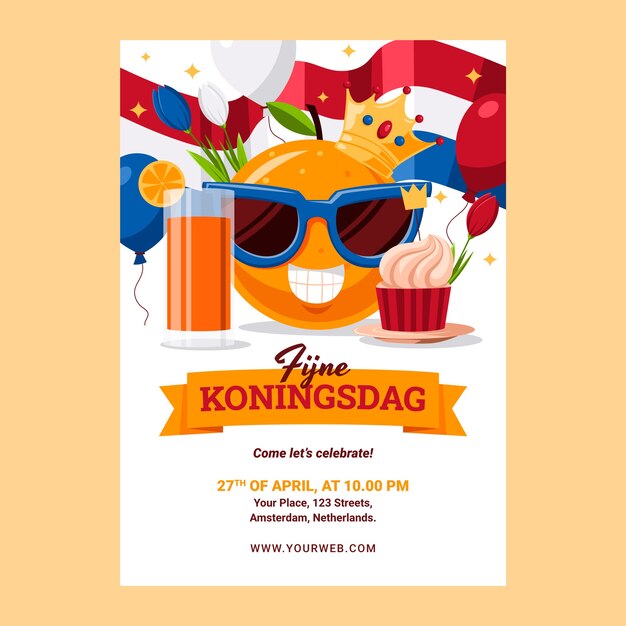 Plantilla de póster vertical plano koningsdag