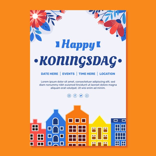 Plantilla de póster vertical plano koningsdag