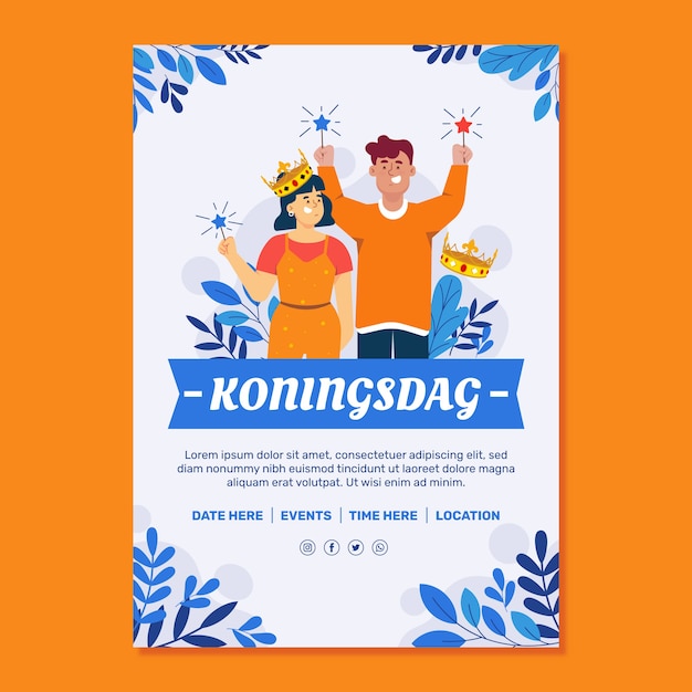 Vector gratuito plantilla de póster vertical plano koningsdag