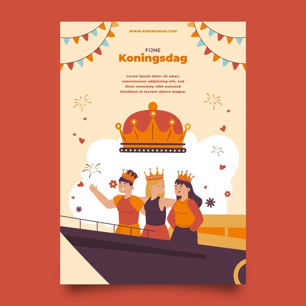 Plantilla de póster vertical plano koningsdag