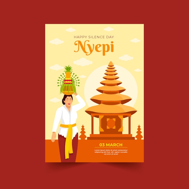 Vector gratuito plantilla de póster vertical plano nyepi