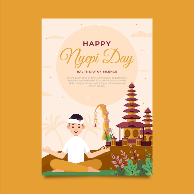 Vector gratuito plantilla de póster vertical plano nyepi