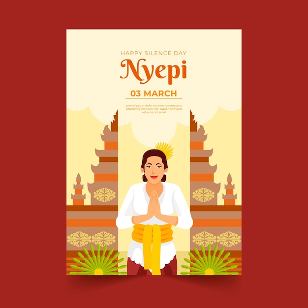 Vector gratuito plantilla de póster vertical plano nyepi