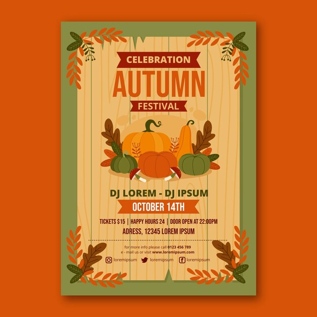 Plantilla de póster vertical plano para otoño