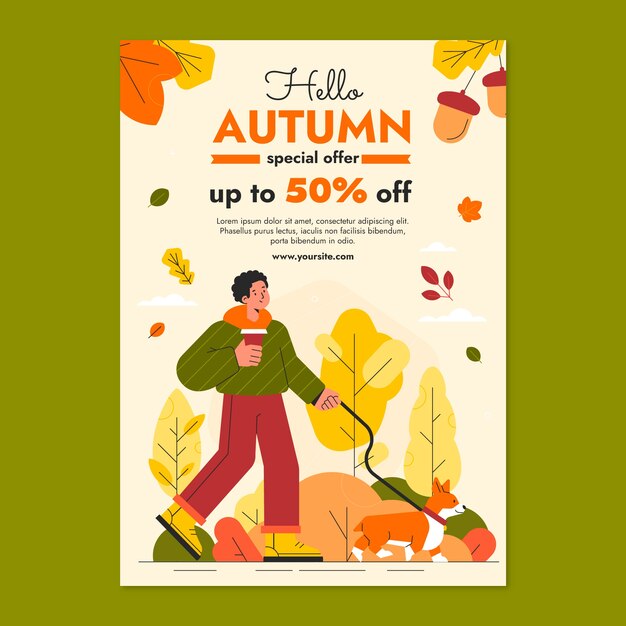 Plantilla de póster vertical plano para otoño
