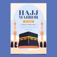 Vector gratuito plantilla de póster vertical plano para la peregrinación del hajj islámico