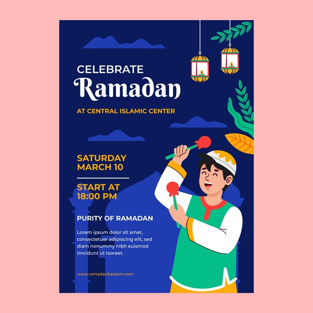 plantilla de póster vertical plano de ramadán