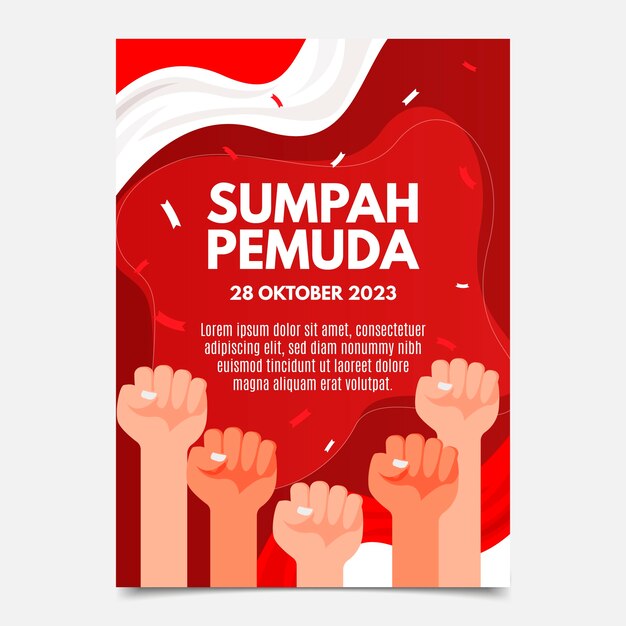 Plantilla de póster vertical plano para sumpah pemuda indonesio