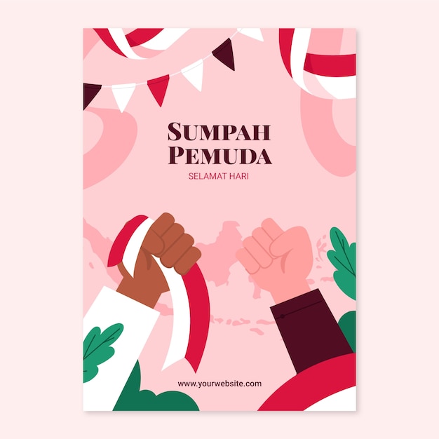 Vector gratuito plantilla de póster vertical plano para sumpah pemuda indonesio