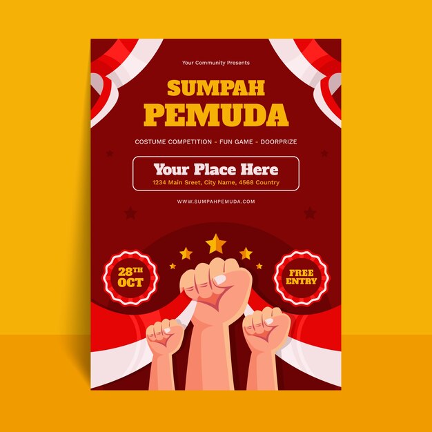 Plantilla de póster vertical plano para sumpah pemuda indonesio
