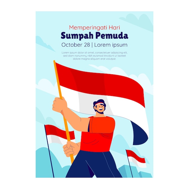 Plantilla de póster vertical plano para sumpah pemuda indonesio