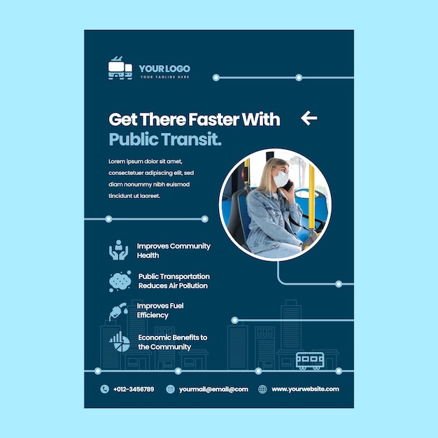 Vector gratuito plantilla de póster vertical plano para transporte público y tránsito.