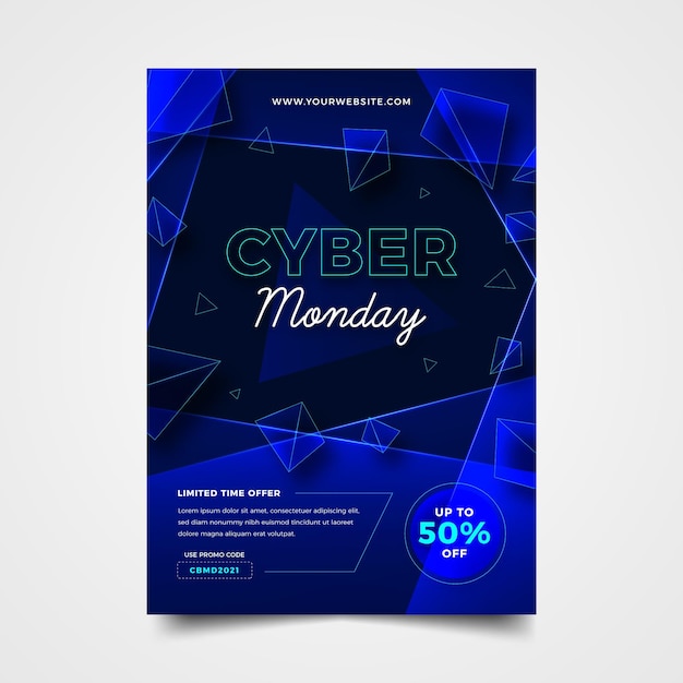 Vector gratuito plantilla de póster vertical poligonal realista de cyber monday