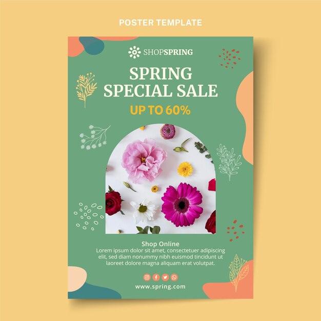 Plantilla de póster vertical de primavera dibujada a mano