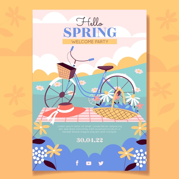 Plantilla de póster vertical de primavera dibujada a mano