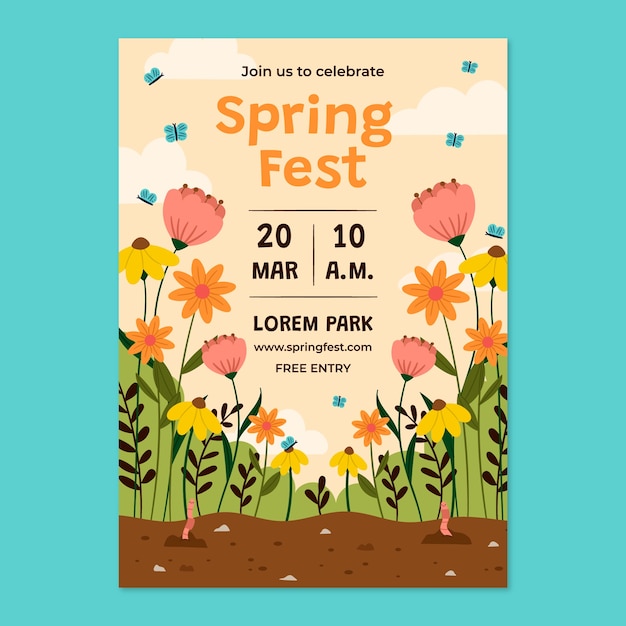 Vector gratuito plantilla de póster vertical de primavera floral plana