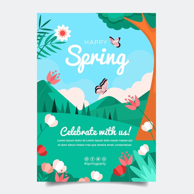 Vector gratuito plantilla de póster vertical de primavera plana