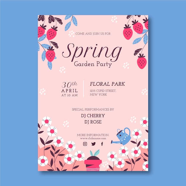 Plantilla de póster vertical de primavera plana