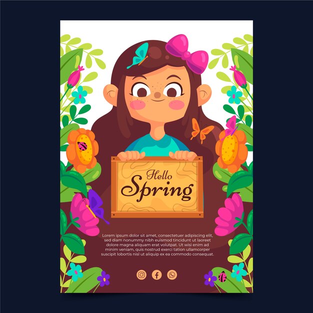 Plantilla de póster vertical de primavera plana