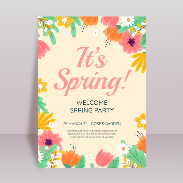 Vector gratuito plantilla de póster vertical de primavera plana