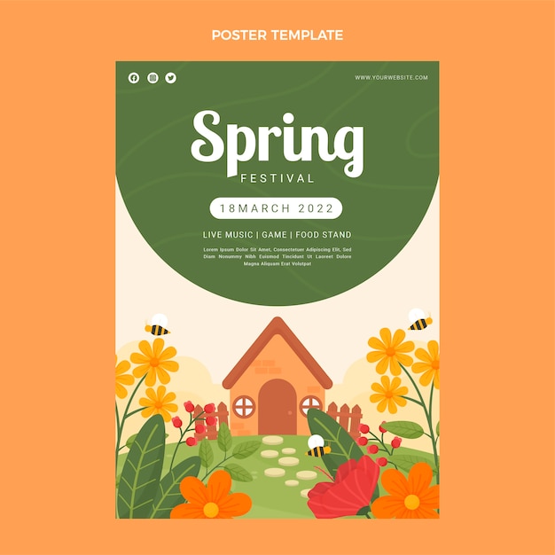 Vector gratuito plantilla de póster vertical de primavera plana