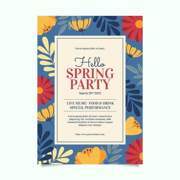 Plantilla de póster vertical de primavera plana