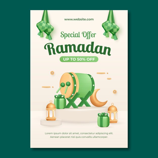 Plantilla de póster vertical de ramadán realista