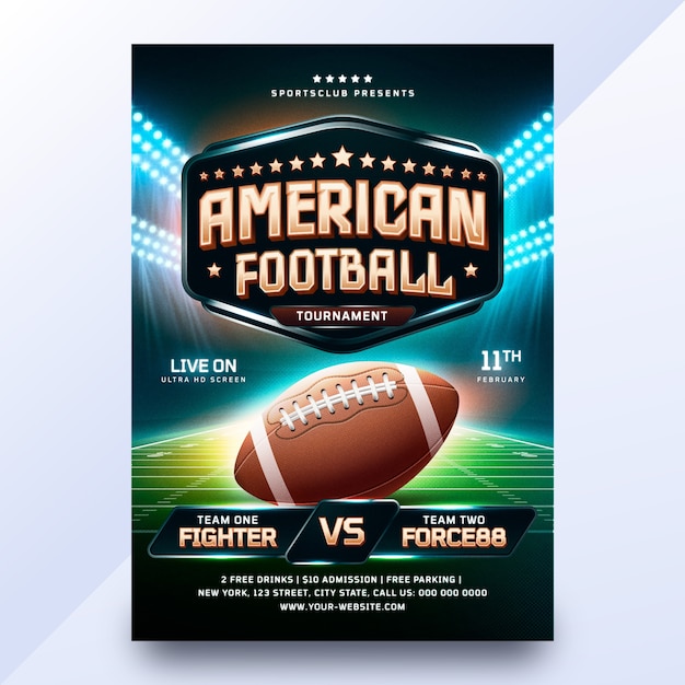 Vector gratuito plantilla de póster vertical realista del campeonato de fútbol americano