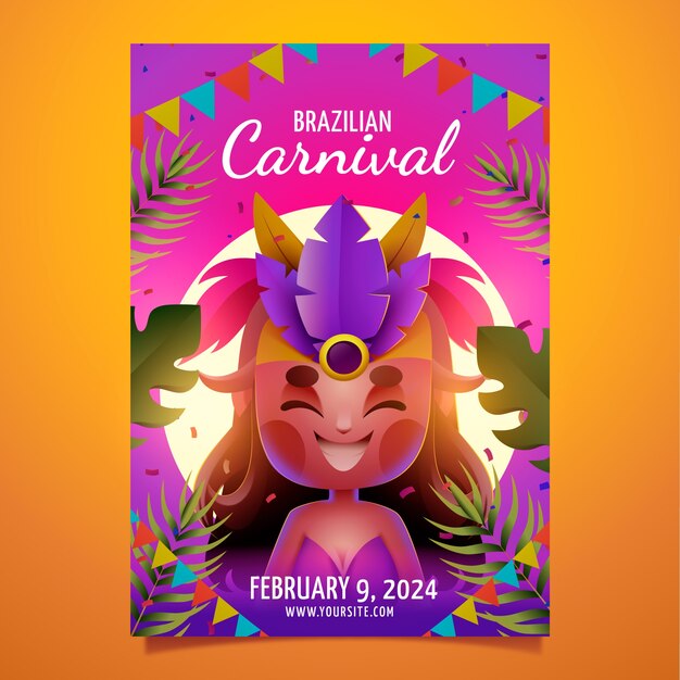 Plantilla de póster vertical realista del carnaval brasileño