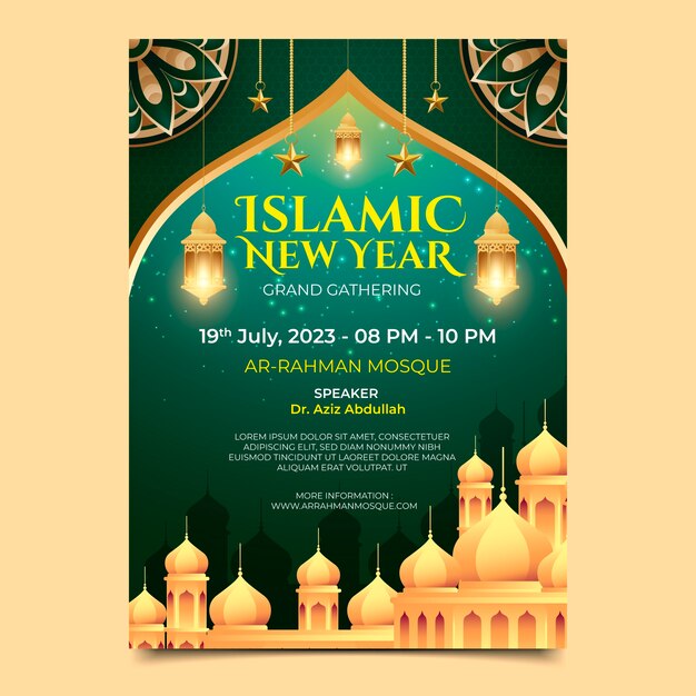 Plantilla de póster vertical realista para la celebración del año nuevo islámico