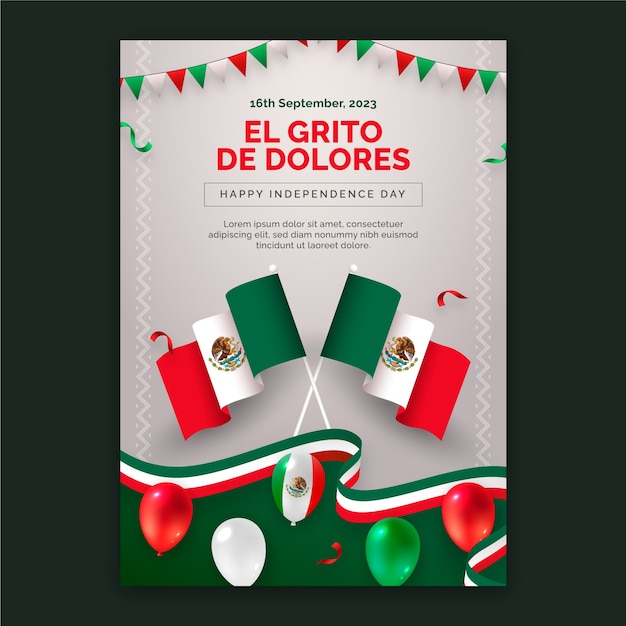 Vector gratuito plantilla de póster vertical realista para la celebración del día de la independencia de méxico