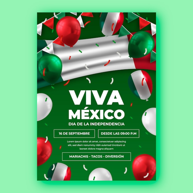 Vector gratuito plantilla de póster vertical realista para la celebración del día de la independencia de méxico