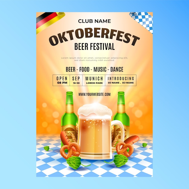 plantilla de póster vertical realista para la celebración del festival de la cerveza Oktoberfest