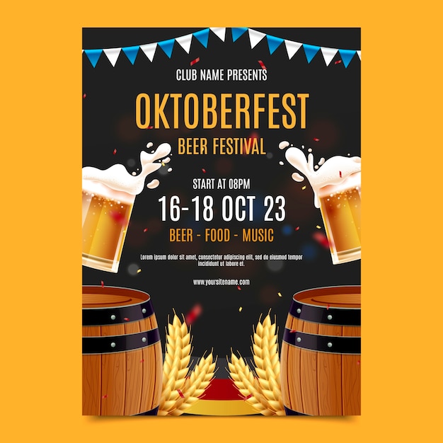 Vector gratuito plantilla de póster vertical realista para la celebración del festival de la cerveza oktoberfest