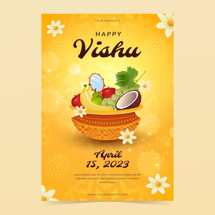 Vector gratuito plantilla de póster vertical realista para la celebración del festival hindú vishu