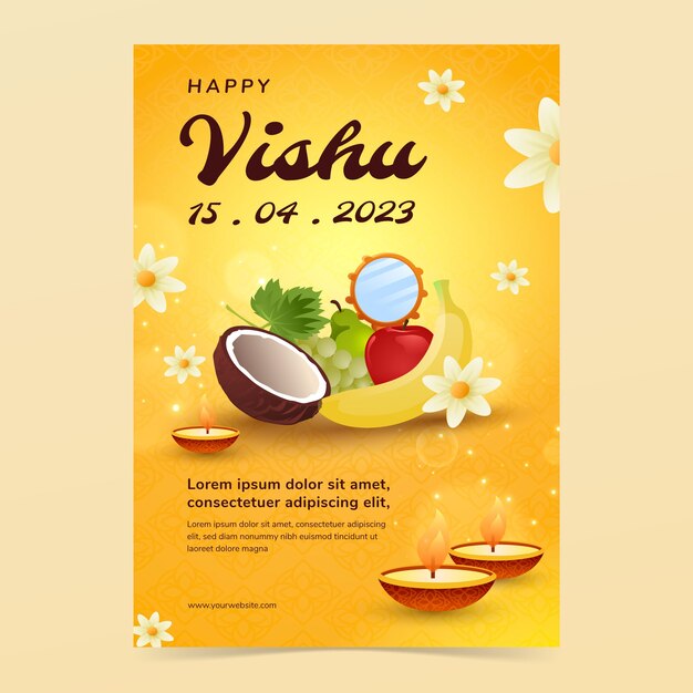 Plantilla de póster vertical realista para la celebración del festival hindú vishu