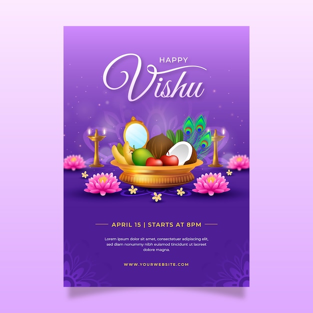 Plantilla de póster vertical realista para la celebración del festival hindú vishu