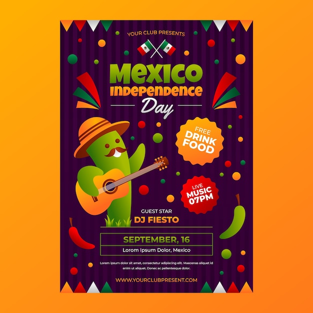 Vector gratuito plantilla de póster vertical realista para la celebración de la independencia de méxico