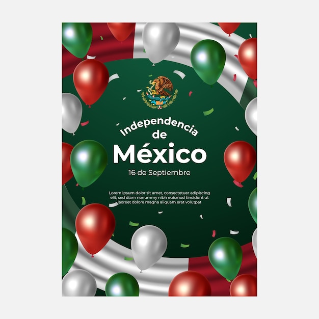 Vector gratuito plantilla de póster vertical realista para la celebración de la independencia de méxico