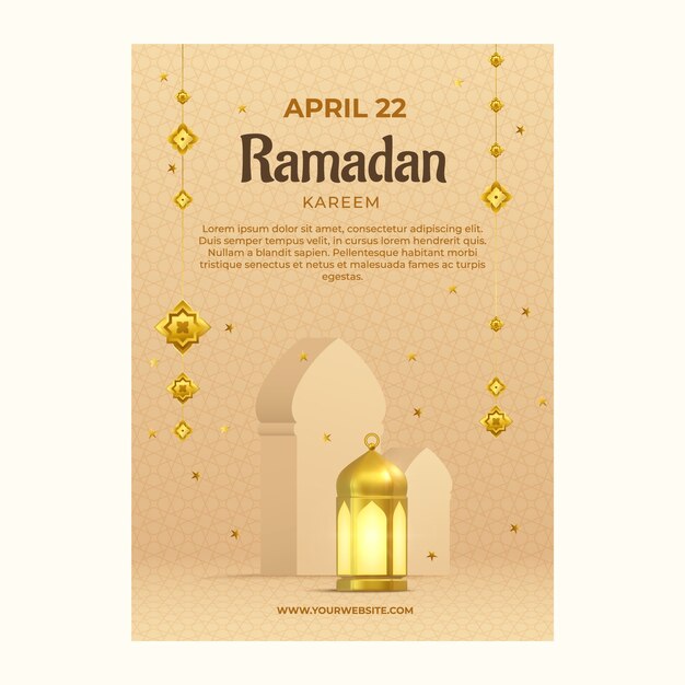 Plantilla de póster vertical realista para la celebración del ramadán islámico