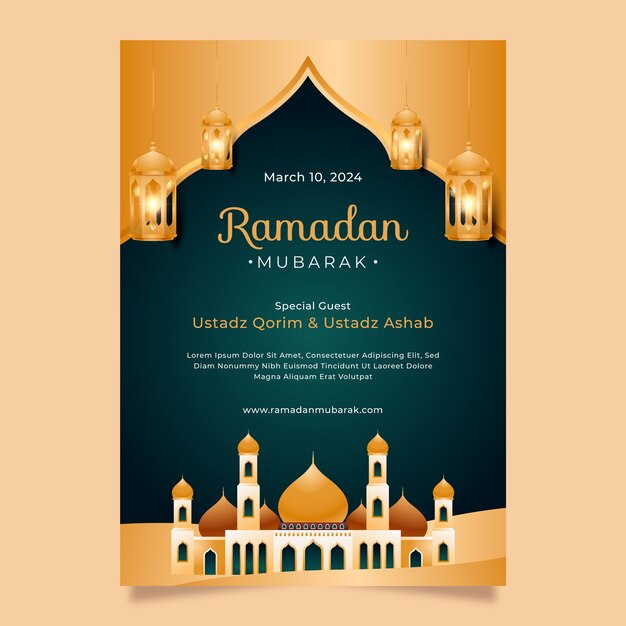 Plantilla de póster vertical realista para la celebración del ramadán islámico
