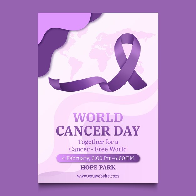 Plantilla de póster vertical realista para la concienciación sobre el día mundial del cáncer