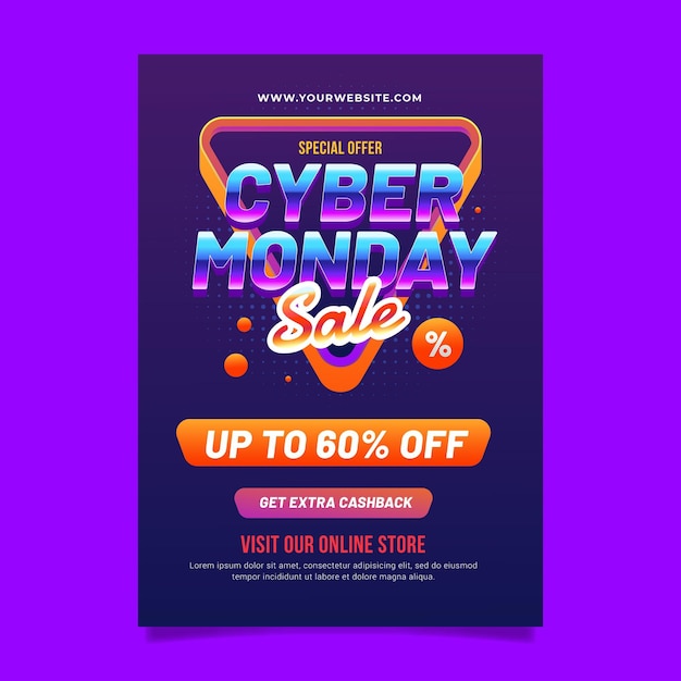 Plantilla de póster vertical realista de cyber monday futurista