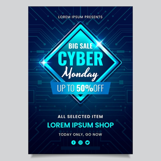 Vector gratuito plantilla de póster vertical realista de cyber monday